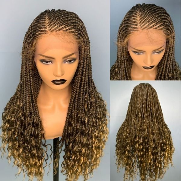 Lace Front Double Dutch Braided Wigs Afro Cornrow Braid Natural Black Brown  USA