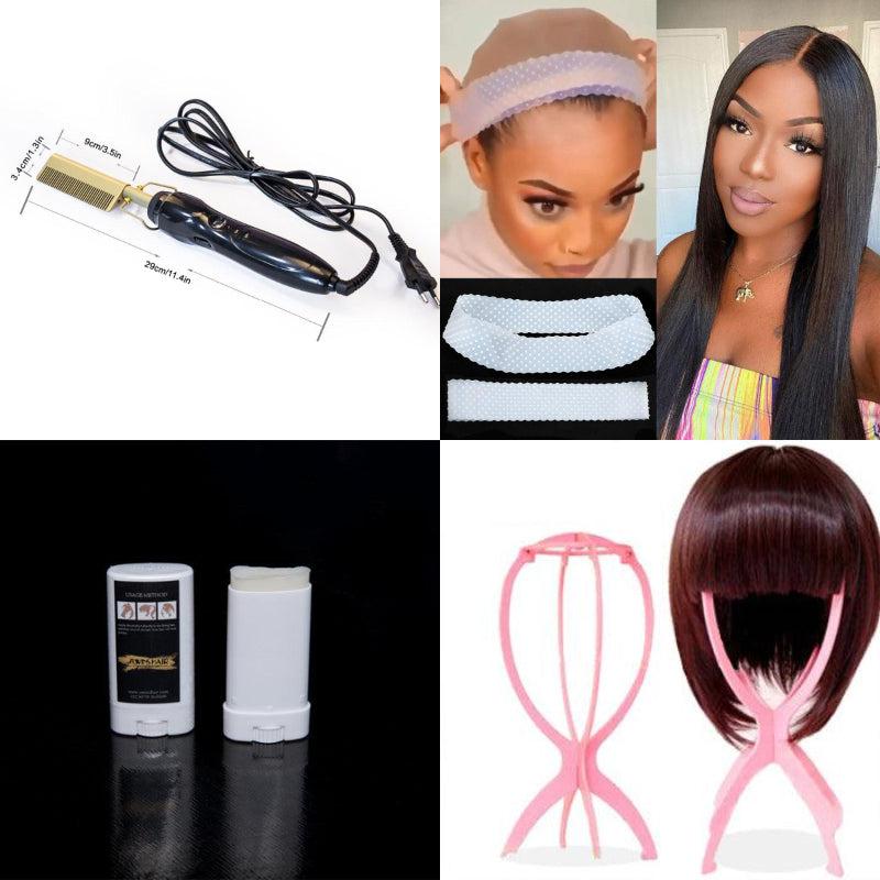 Blanche-Hair Tools Combo With Hot Comb+3Pcs Silicone Wig Grip Headband+Wax Stick+Travel Wig Stand(SA Only)