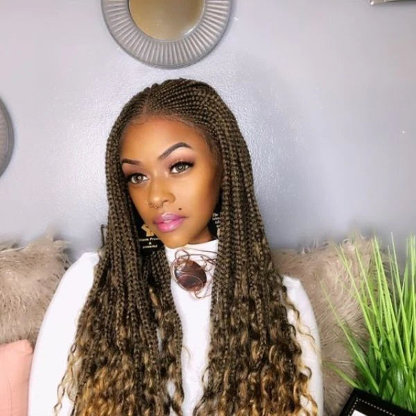 Synthetic Braids Wig Color 1B/27 Goddess Box Braids 13x4 Frontal Lace Wig