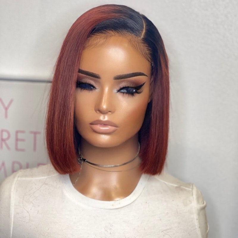 ReadytoGo Custom Color Bob Glueless Frontal T Part Lace Wig Side Part | PrePlucked+KnotsBleached