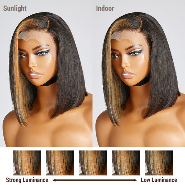 Flash Sale | Blonde Highlight Bob With Bangs 13x4 Frontal Lace Wig | PrePlucked+KnotsBleached