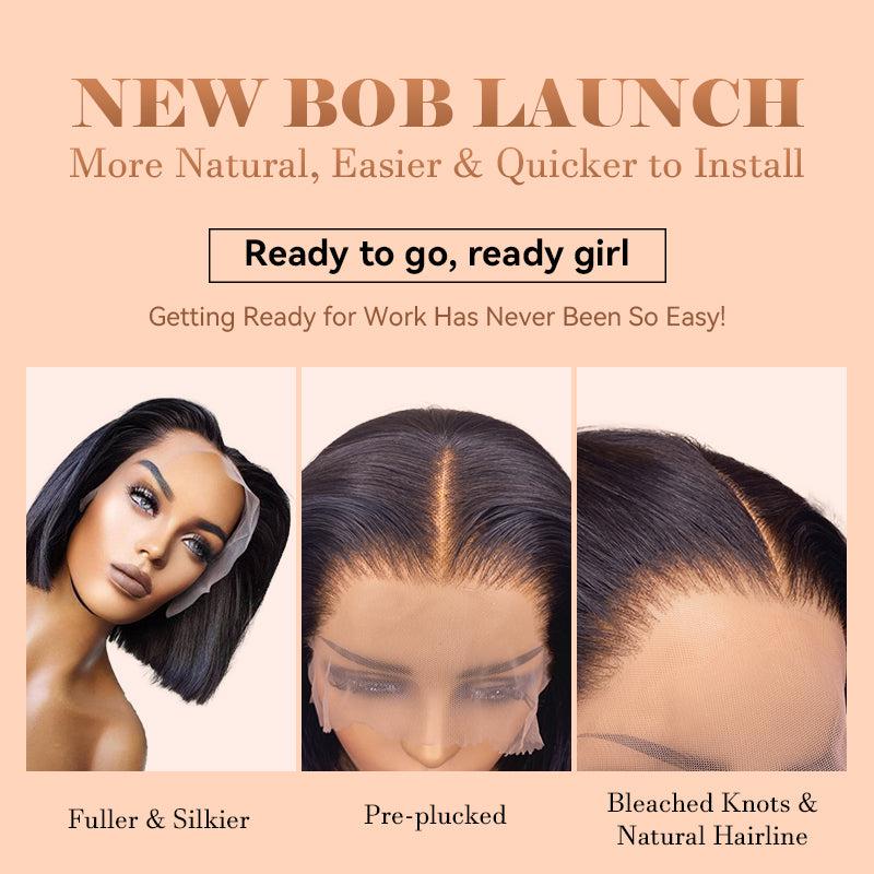 ReadytoGo New Launch Glueless Bob 12 inches Frontal T Part Lace Wig Middle Part | PrePlucked+KnotsBleached