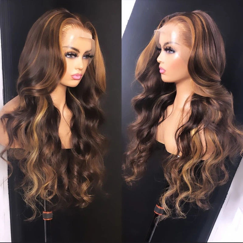 Custom Highlight Ombre Wavy Glueless 13x4 Frontal Lace Wig