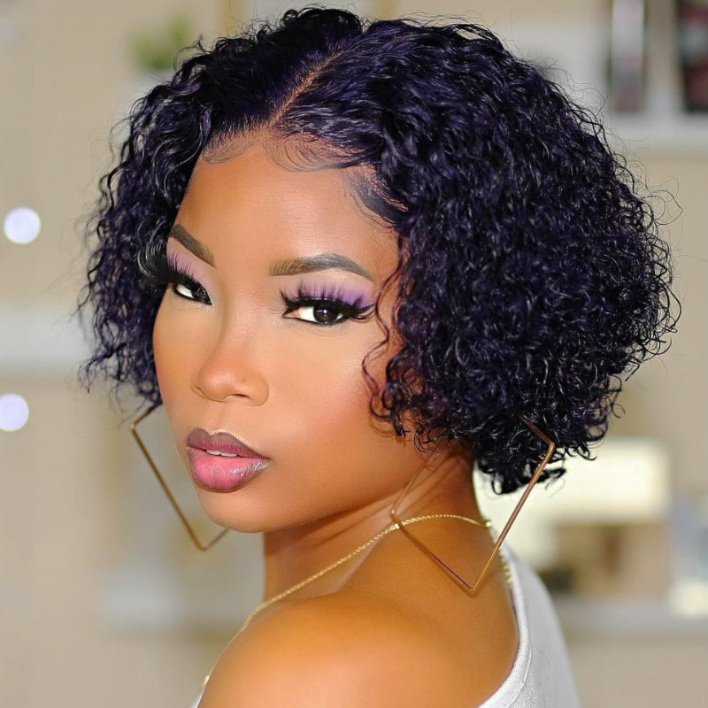 Kinky Curly HD T Lace Pixie Cut Wig Middle Part 100% Human Hair