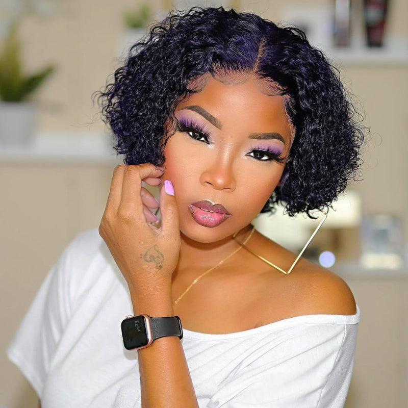 Kinky Curly HD T Lace Pixie Cut Wig Middle Part 100% Human Hair