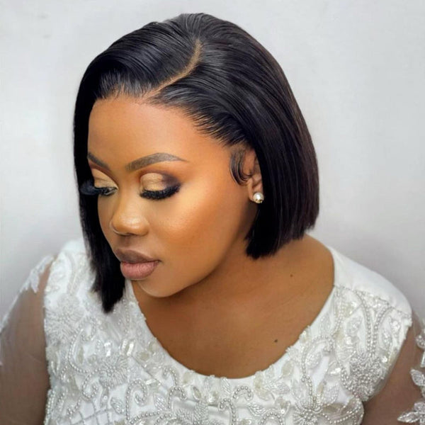 PreMax Wigs Super Double Drawn Natural Black Glueless Bob 8 inches Wig PrePlucked KnotsBleached