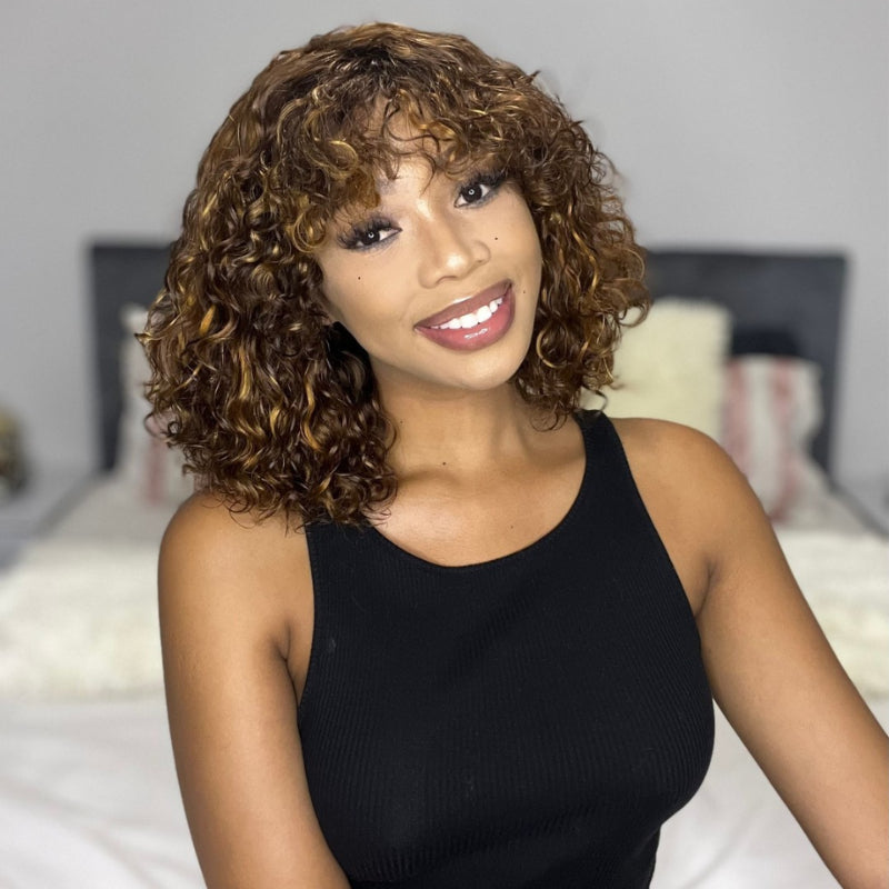 Flash Sale | Mix Color Water Wave Bob Wig With Bang No Lace Glueless Short Wig