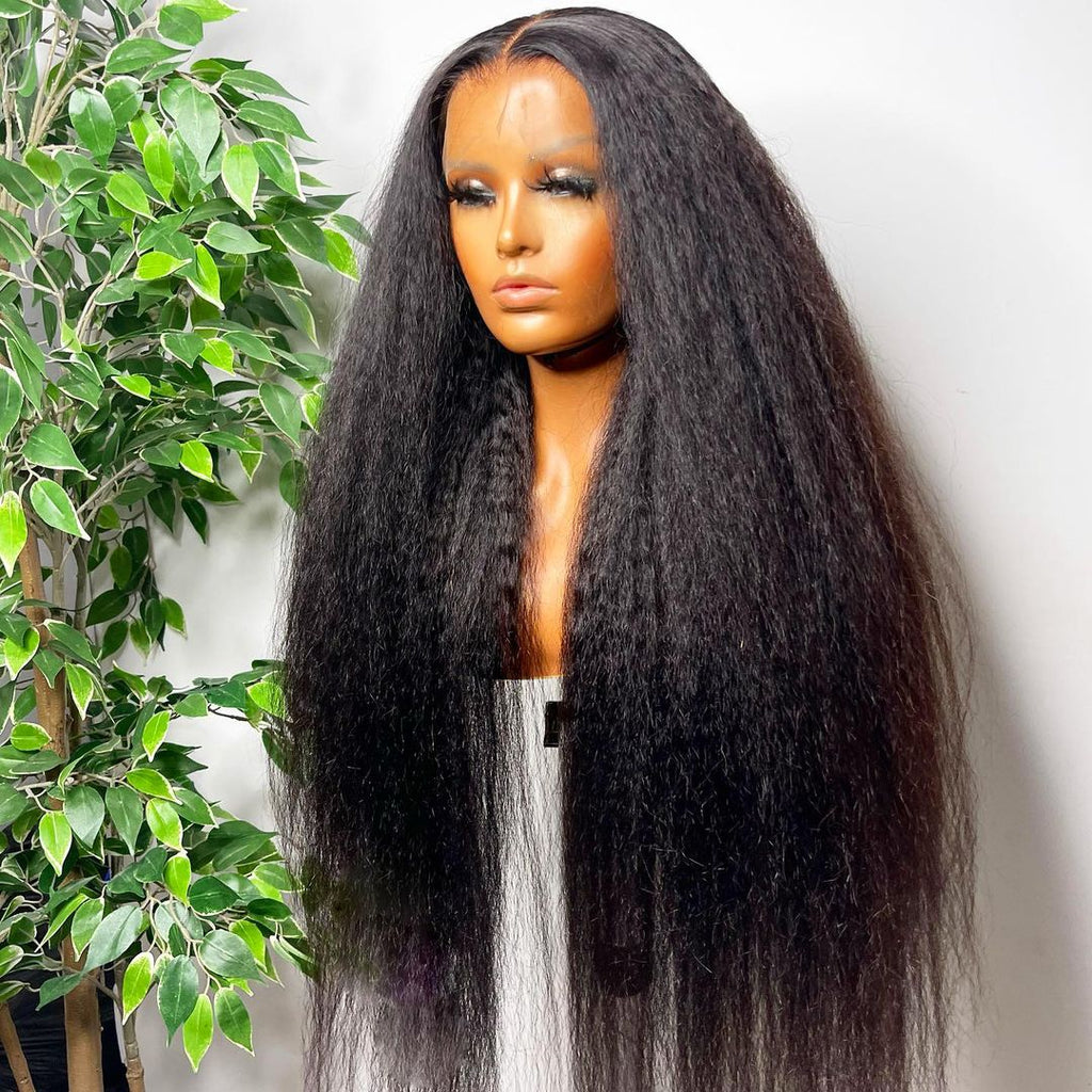Natural Black Kinky Straight Ear To Ear Frontal Lace Wig