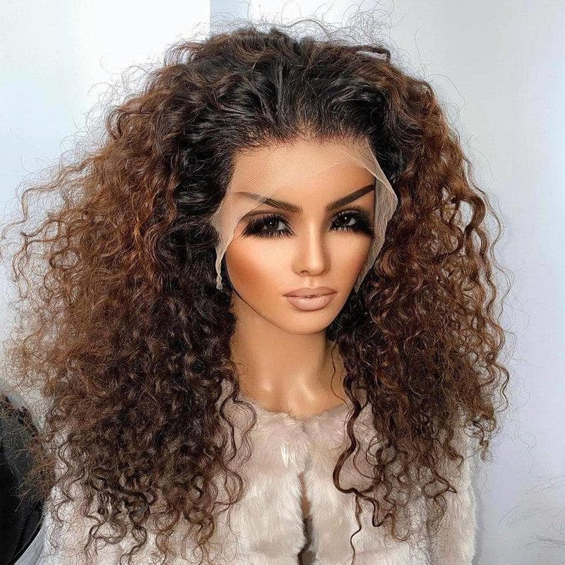 Super Hot Brown Ombre Deep Curly Glueless Full Frontal Lace Wig