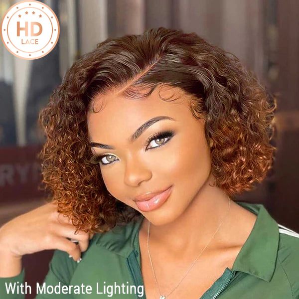 Trendy Mix Brown Short Cut Curly Glueless HD Lace Wig
