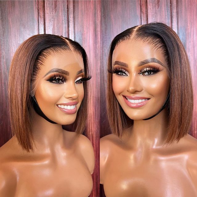 ReadytoGo Ombre Brown Glueless Bob Frontal T Part Lace Wig | PrePlucked+KnotsBleached